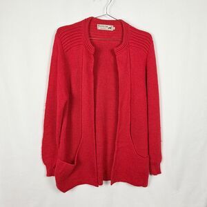 Peruvian Link Alpaca Wool Red Sweater Pockets Cardigan One Size